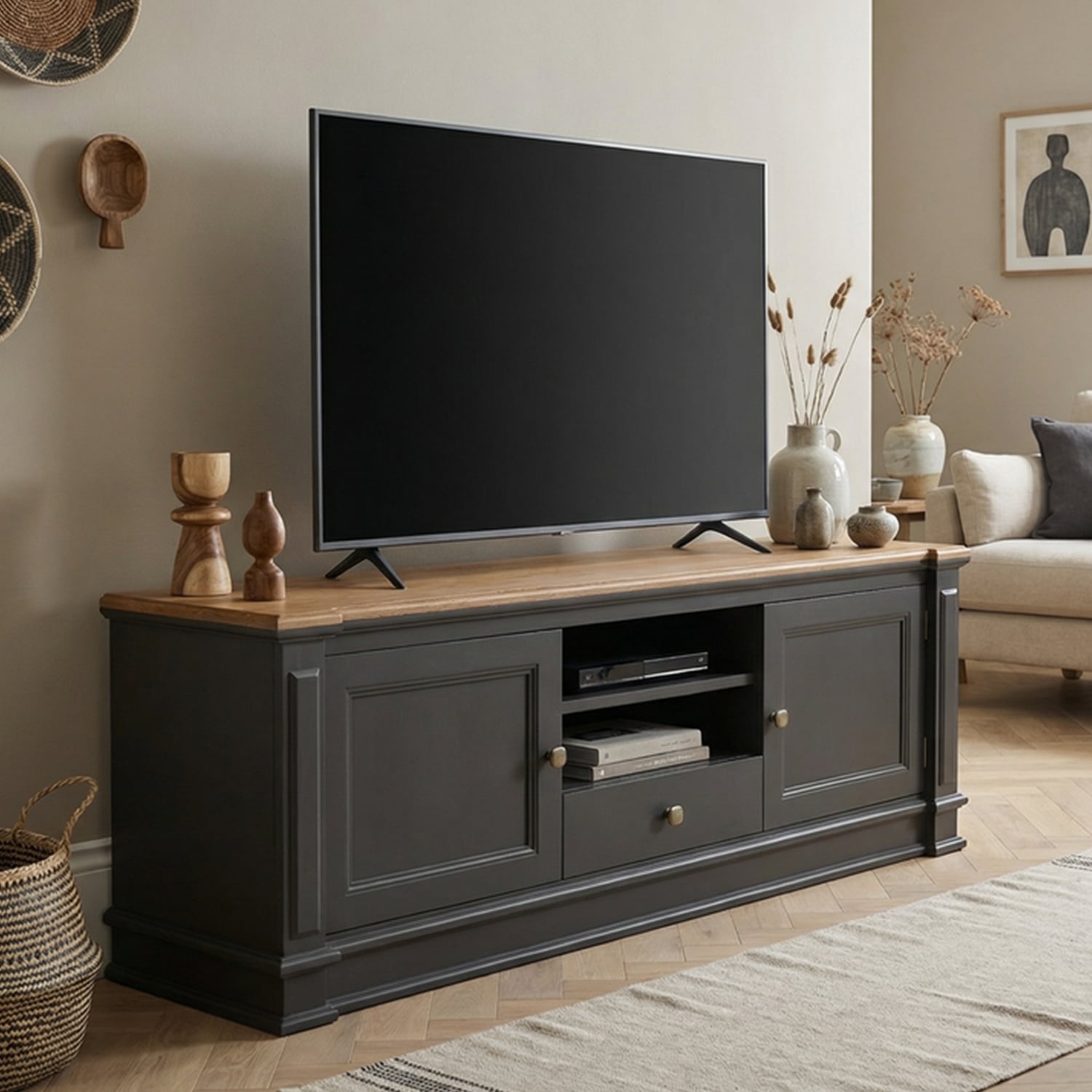 Lawson Oak and Charcoal Grey Painted Super Wide TV Cabinet