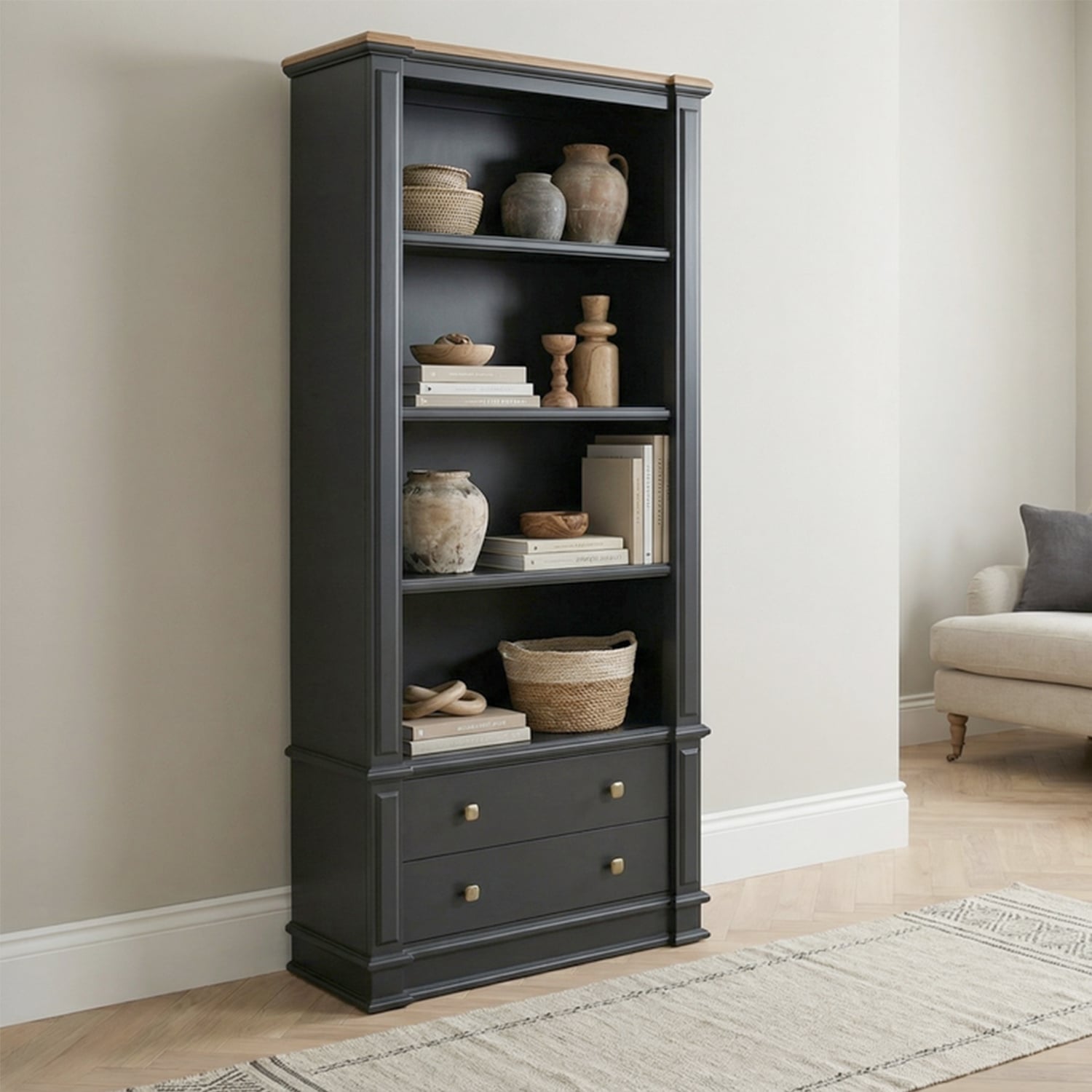 Lawson Oak and Charcoal Grey Painted Tall Bookcase