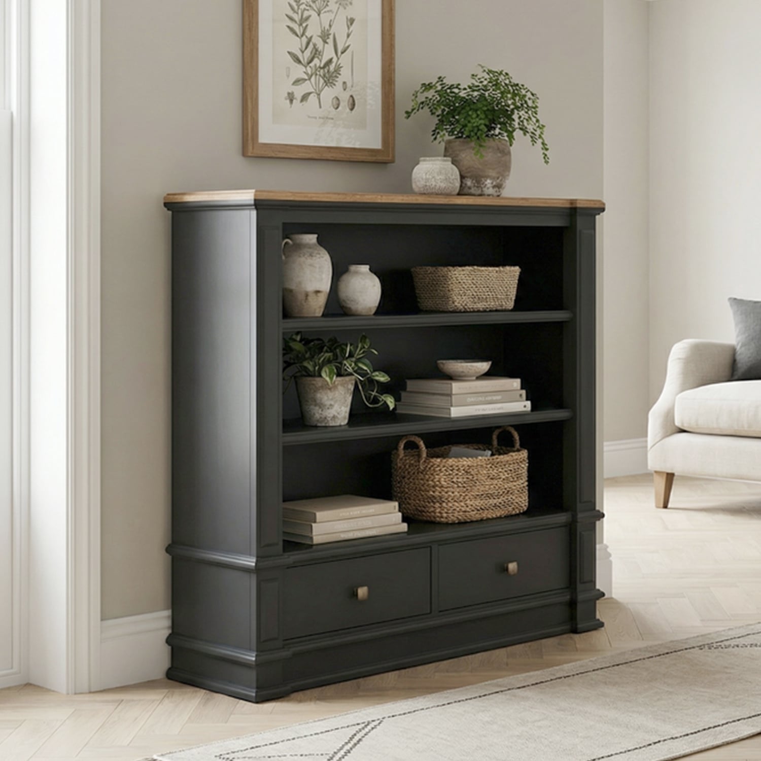 Lawson Oak and Charcoal Grey Painted Small Bookcase