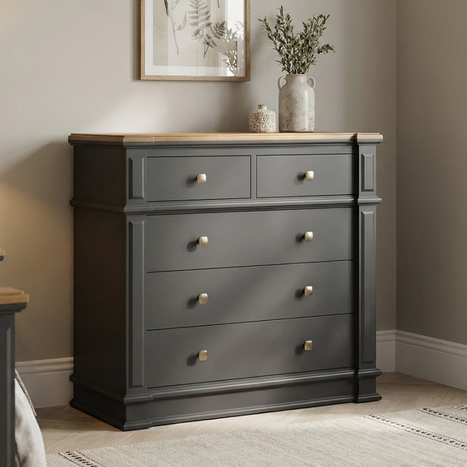 Lawson Oak and Charcoal Grey Painted 2 Over 3 Chest of Drawers