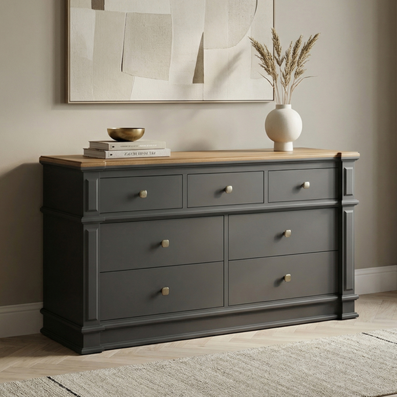 Lawson Oak and Charcoal Grey Painted Wide Chest Of Drawers