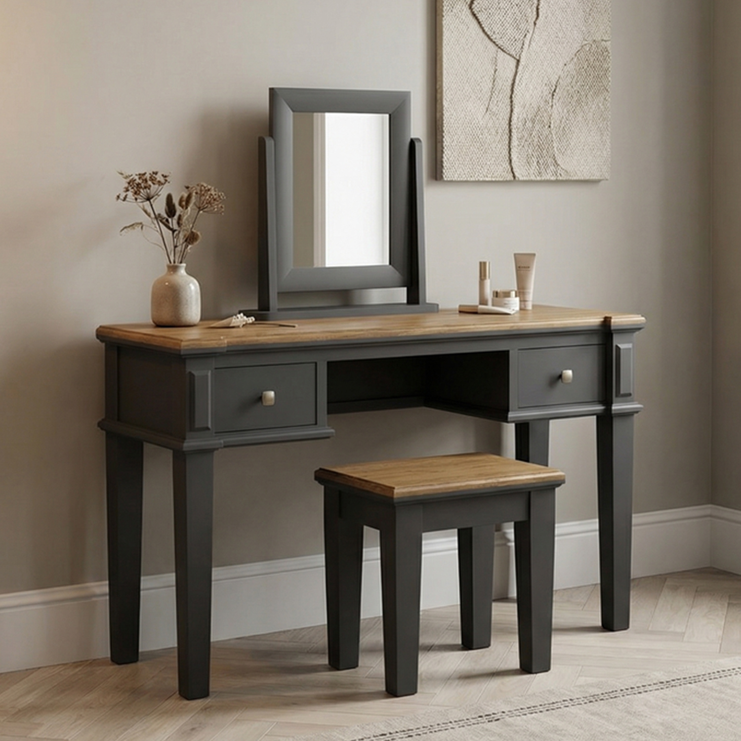 Lawson Oak and Charcoal Grey Painted Dressing Table Set