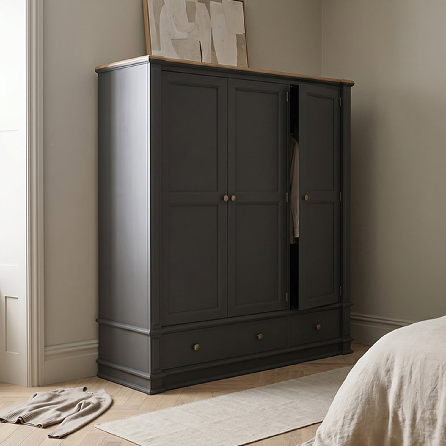 Lawson Oak and Charcoal Grey Painted Triple Wardrobe