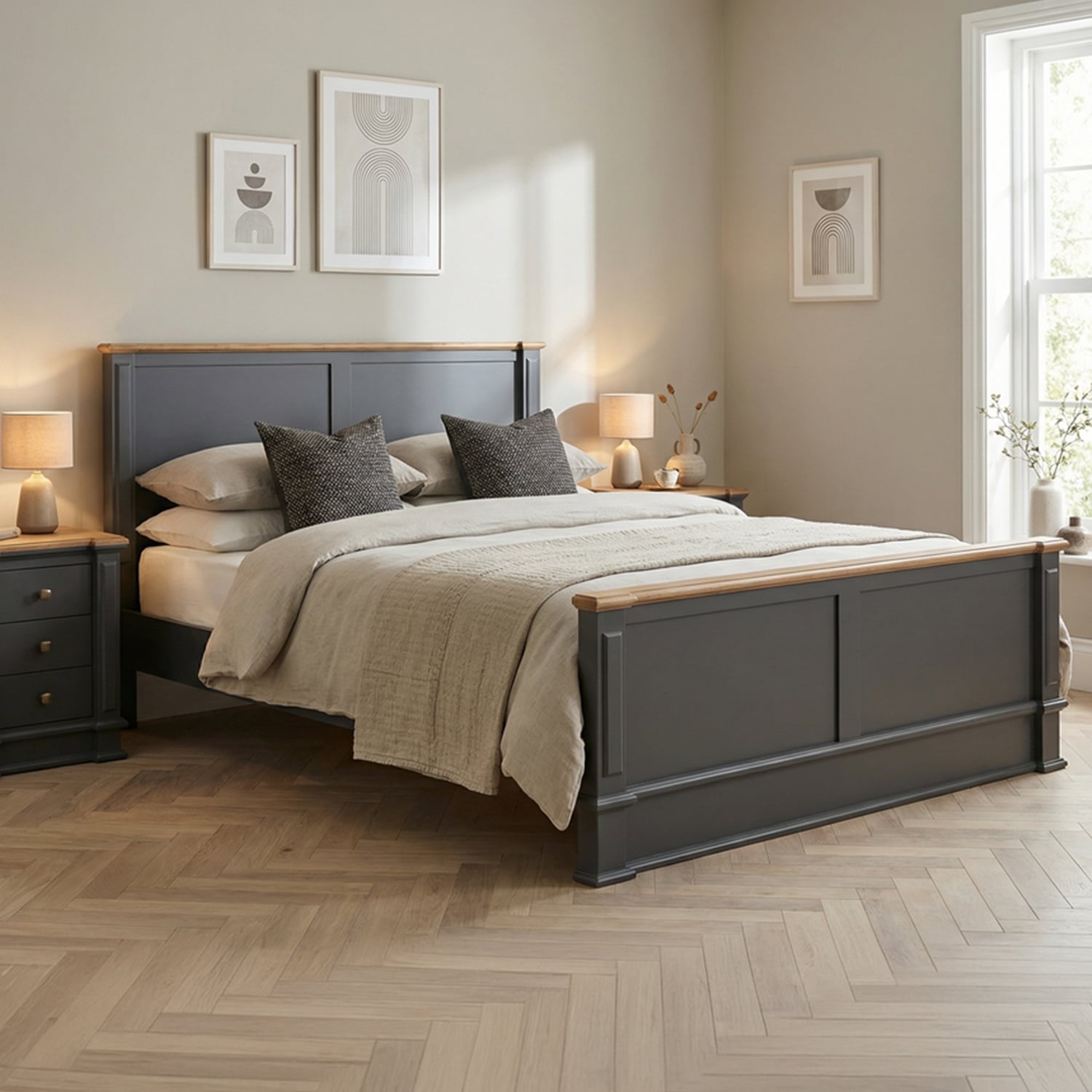 Lawson Oak and Charcoal Grey Painted Double Bed