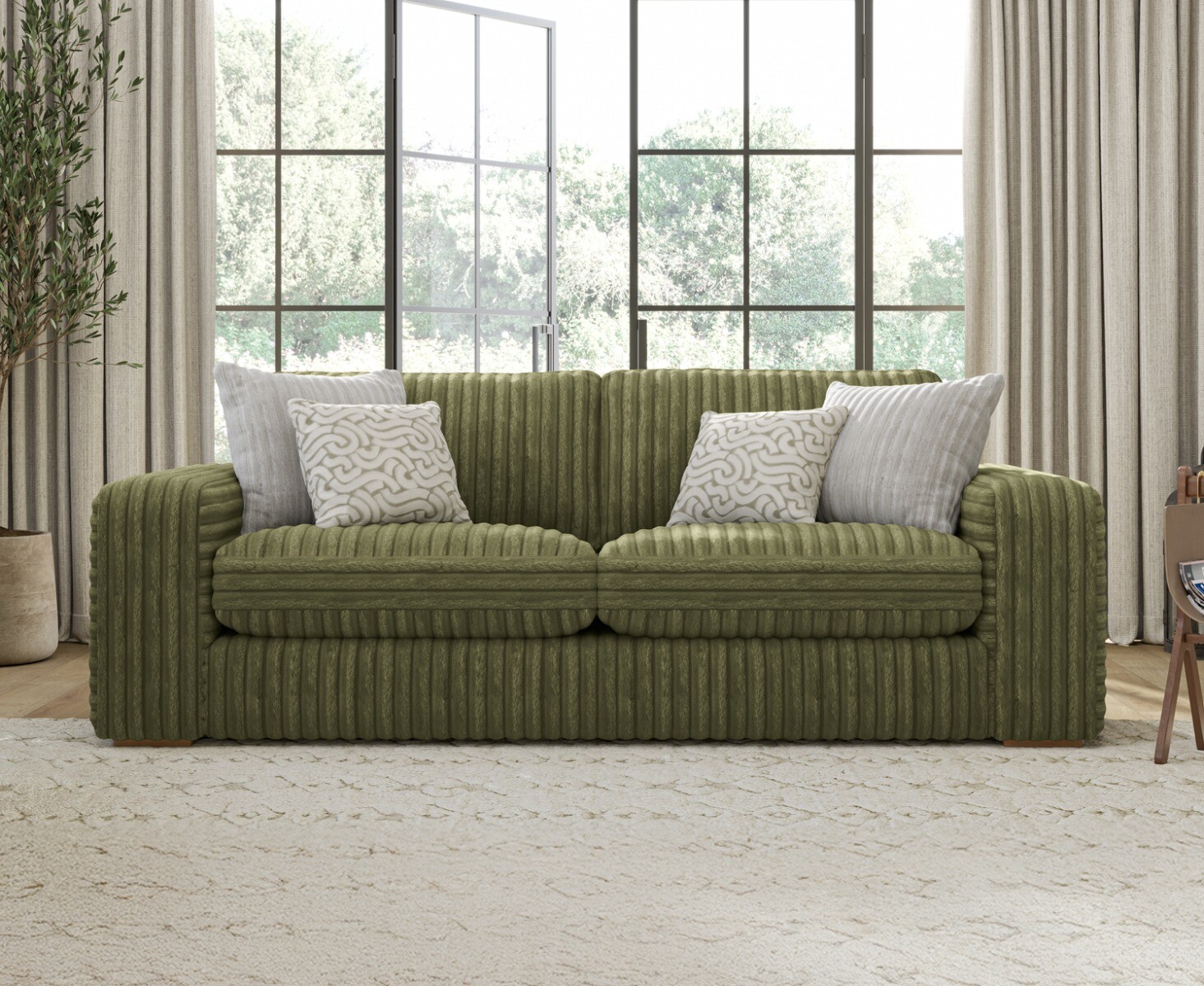 Milan Fern Green Fabric 3 Seater Sofa