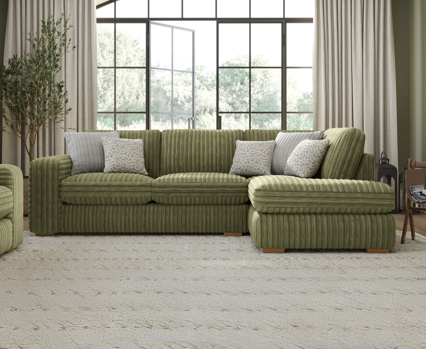 Click to view product details and reviews for Milan Fern Green Fabric Right Hand Facing Chaise Sofa.