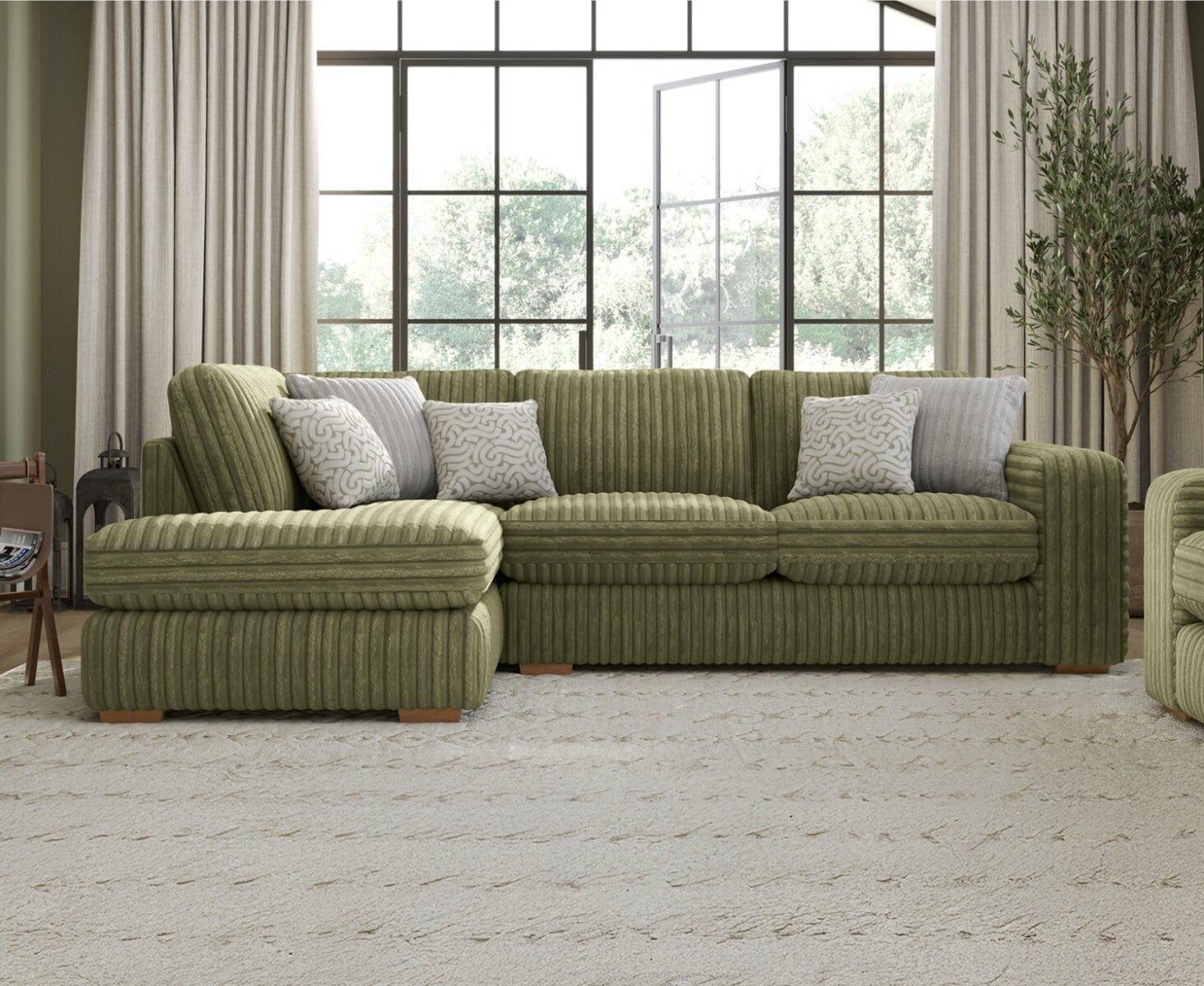 Click to view product details and reviews for Milan Fern Green Fabric Left Hand Facing Chaise Sofa.