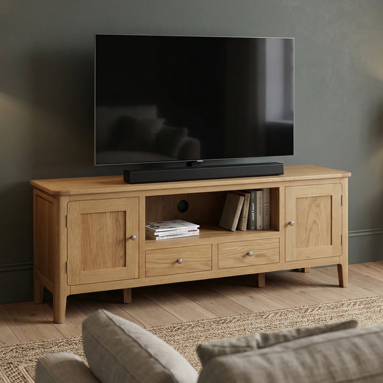 Super Wide Solid Oak TV Cabinet - Up to 70" TV
