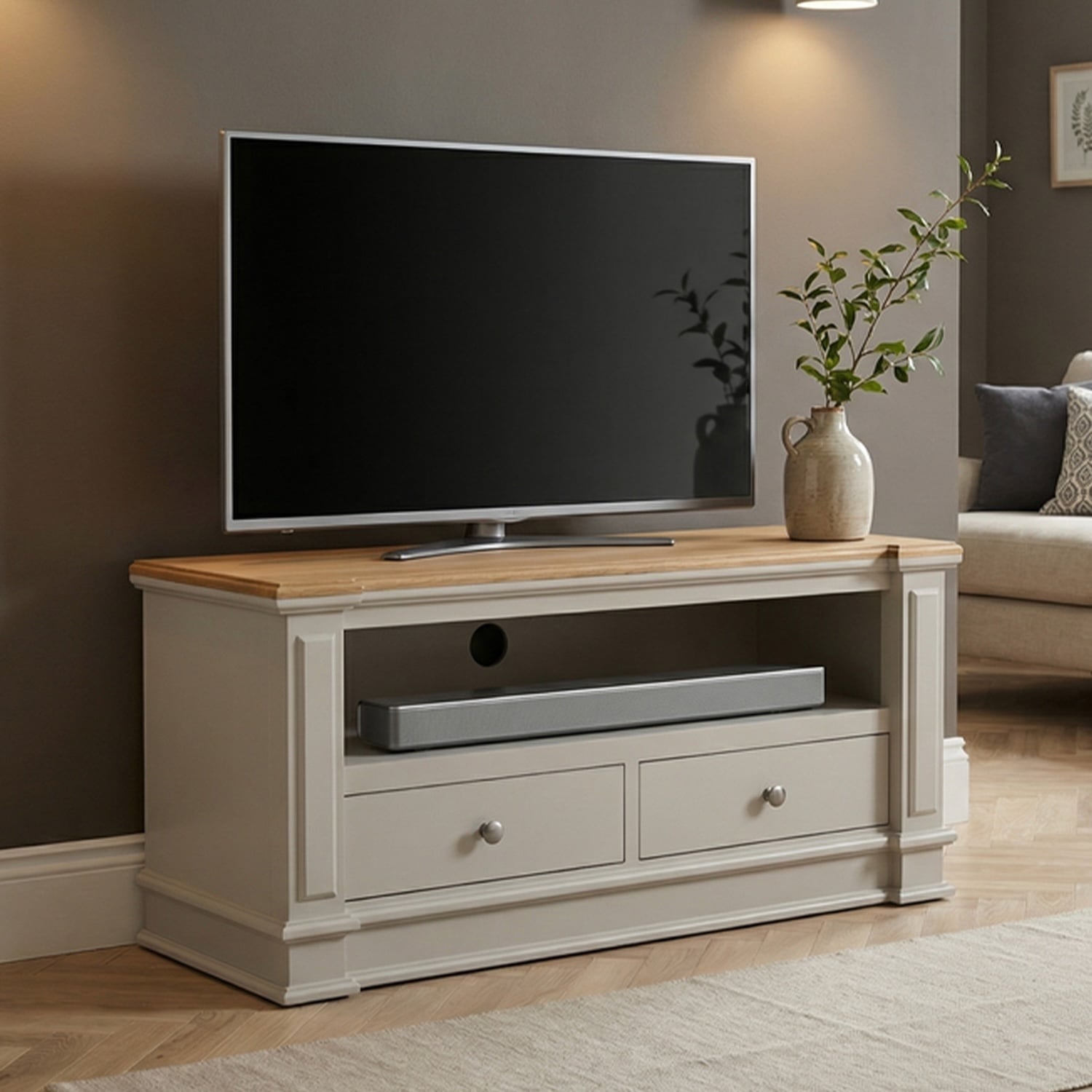 Lawson Oak and Soft White Painted Small TV Cabinet