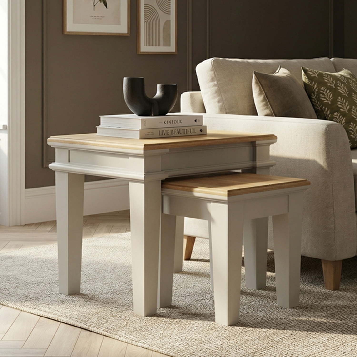 Lawson Oak and Soft White Painted Nest Of Tables