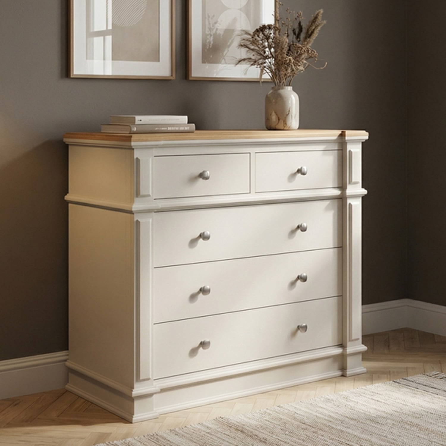 Lawson Oak and Soft White Painted 2 Over 3 Chest of Drawers