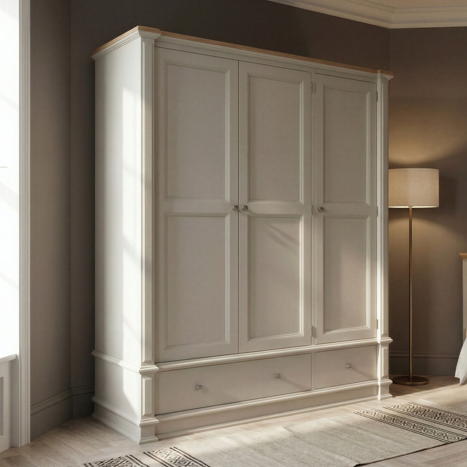 Lawson Oak and Soft White Painted Triple Wardrobe