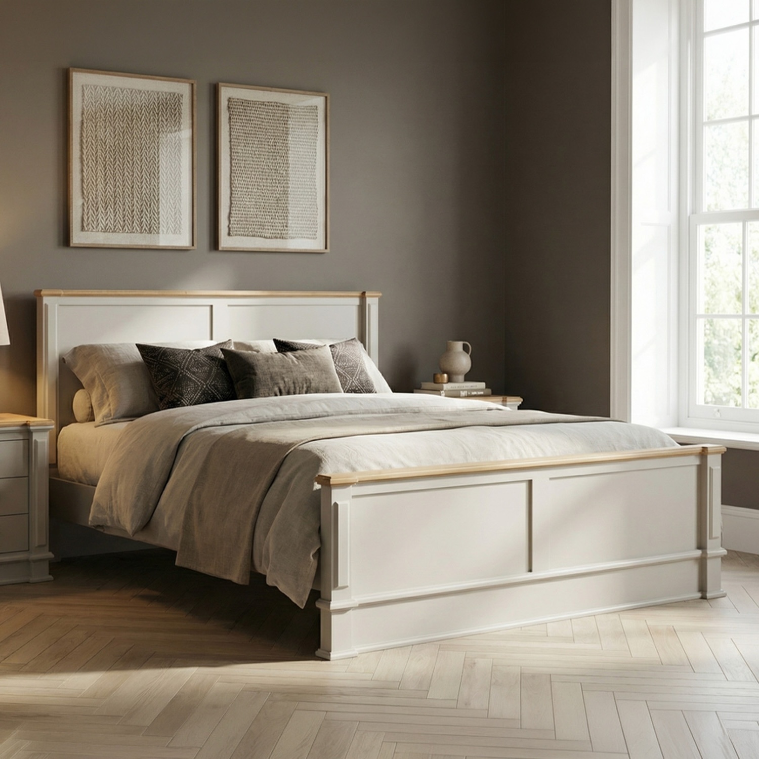 Lawson Oak and Soft White Painted Kingsize Bed