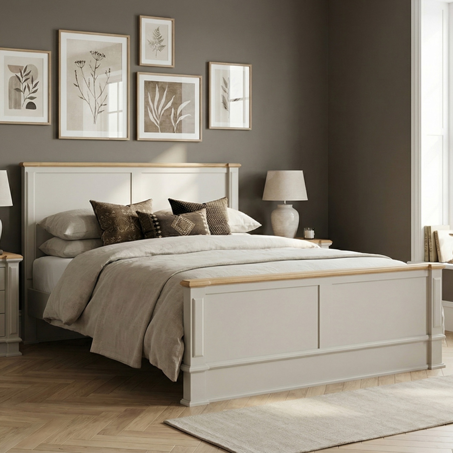 Lawson Oak and Soft White Painted Double Bed