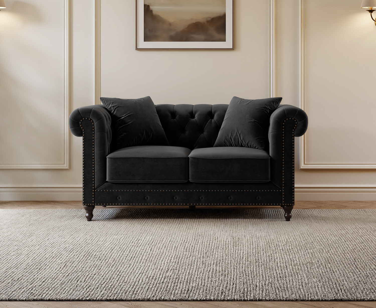 Westminster Chesterfield Black Velvet 2 Seater Sofa