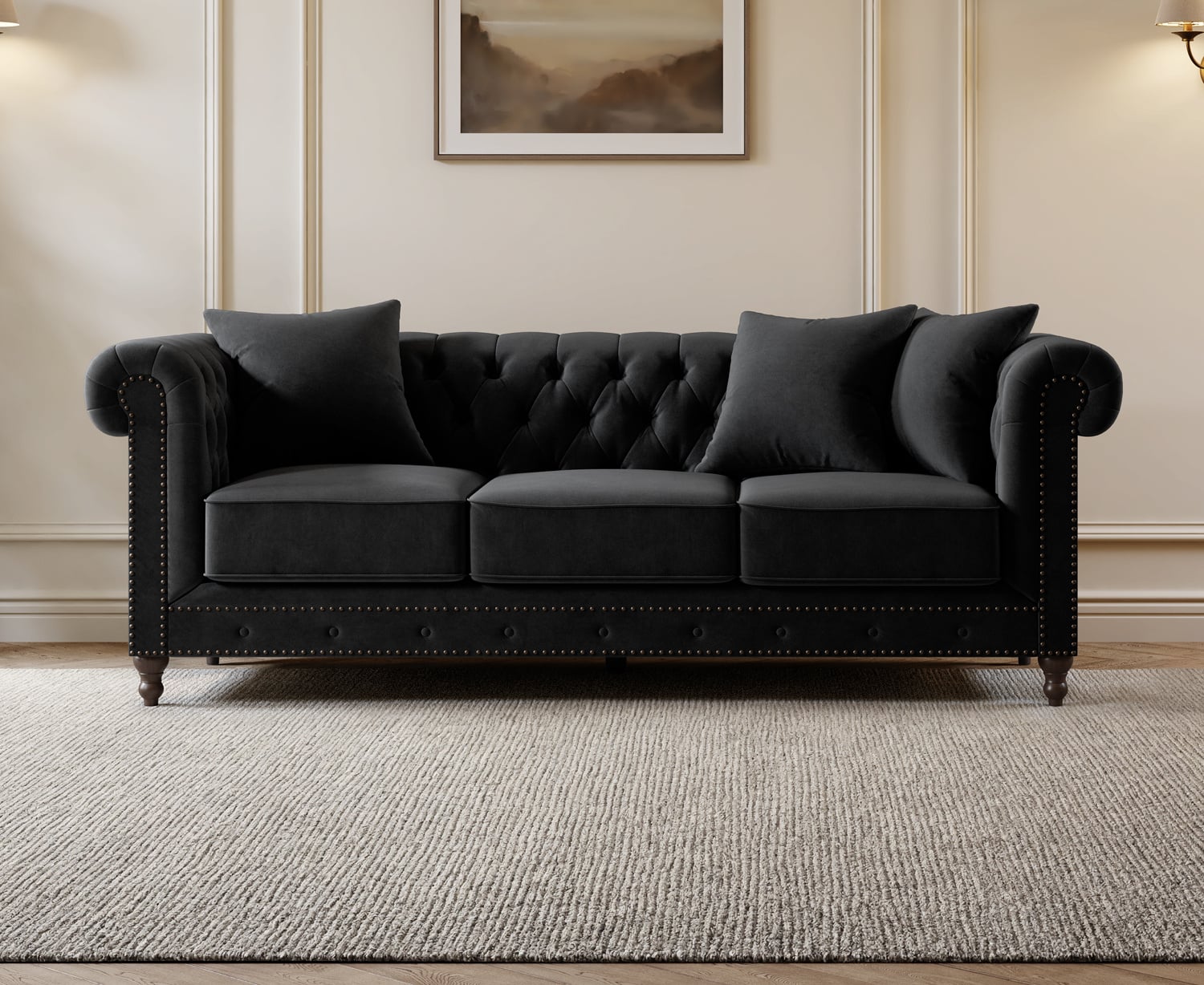 Westminster Chesterfield Black Velvet 3 Seater Sofa