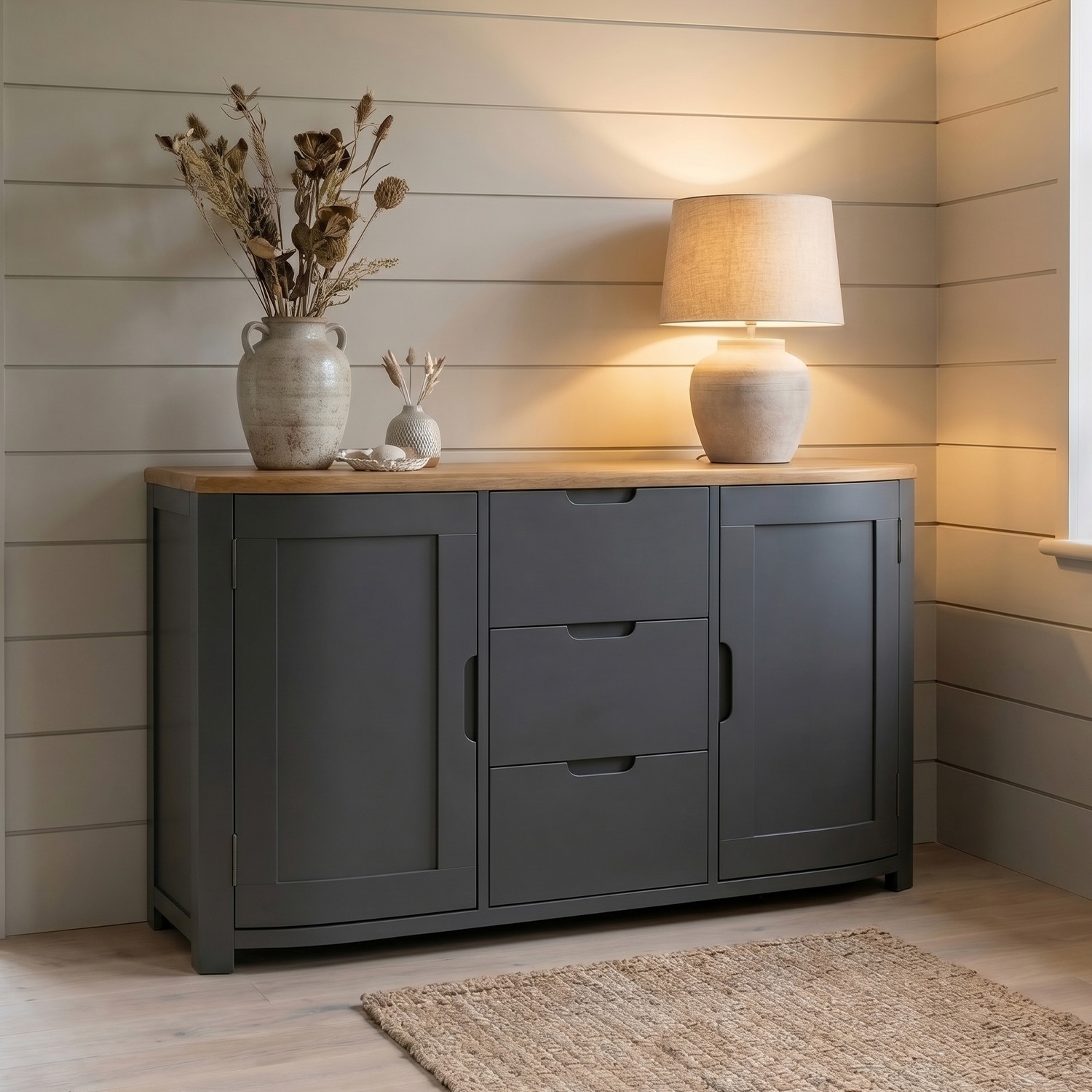 Bradwell Oak And Charcoal Painted Large Sideboard