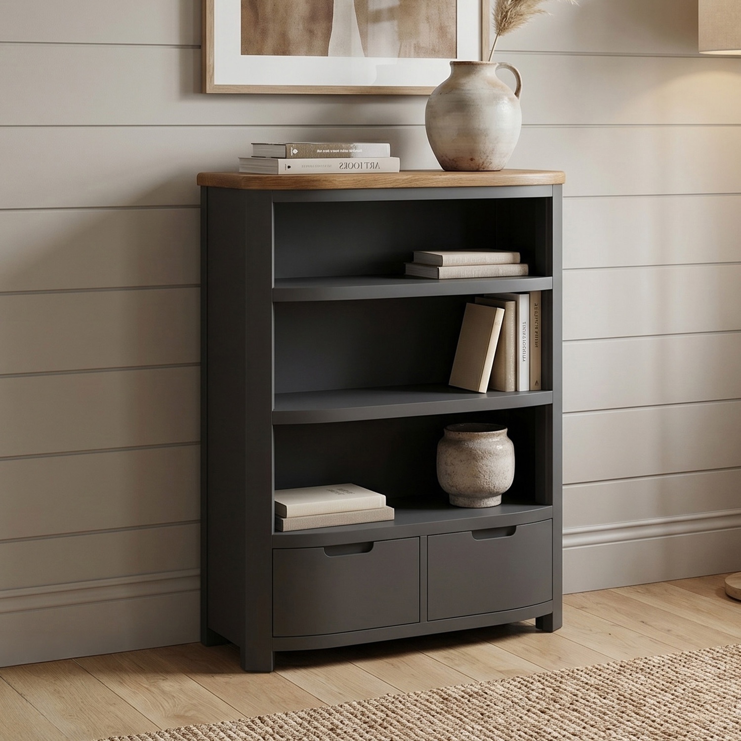 Bradwell Oak And Charcoal Painted Small Bookcase