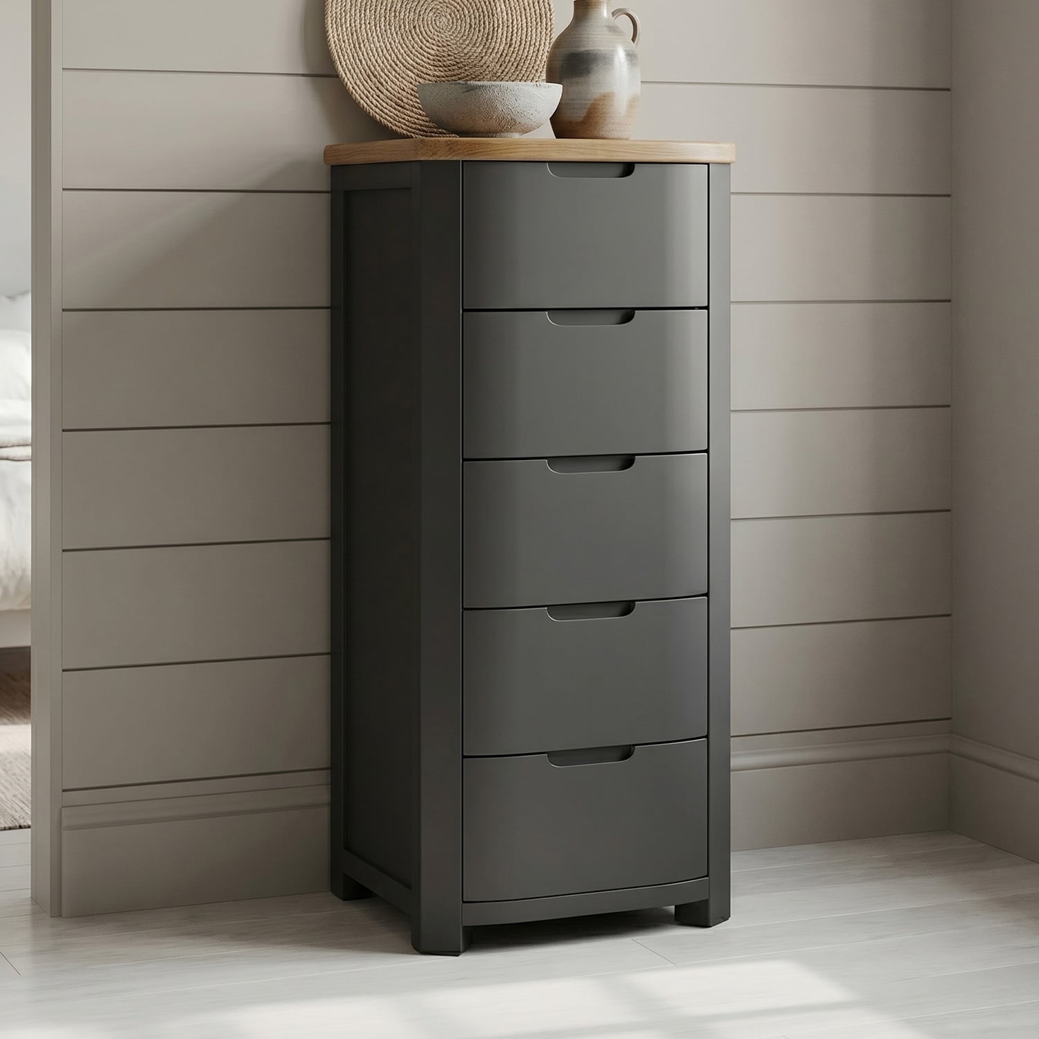 Bradwell Oak and Charcoal Painted 5 Drawer Tallboy