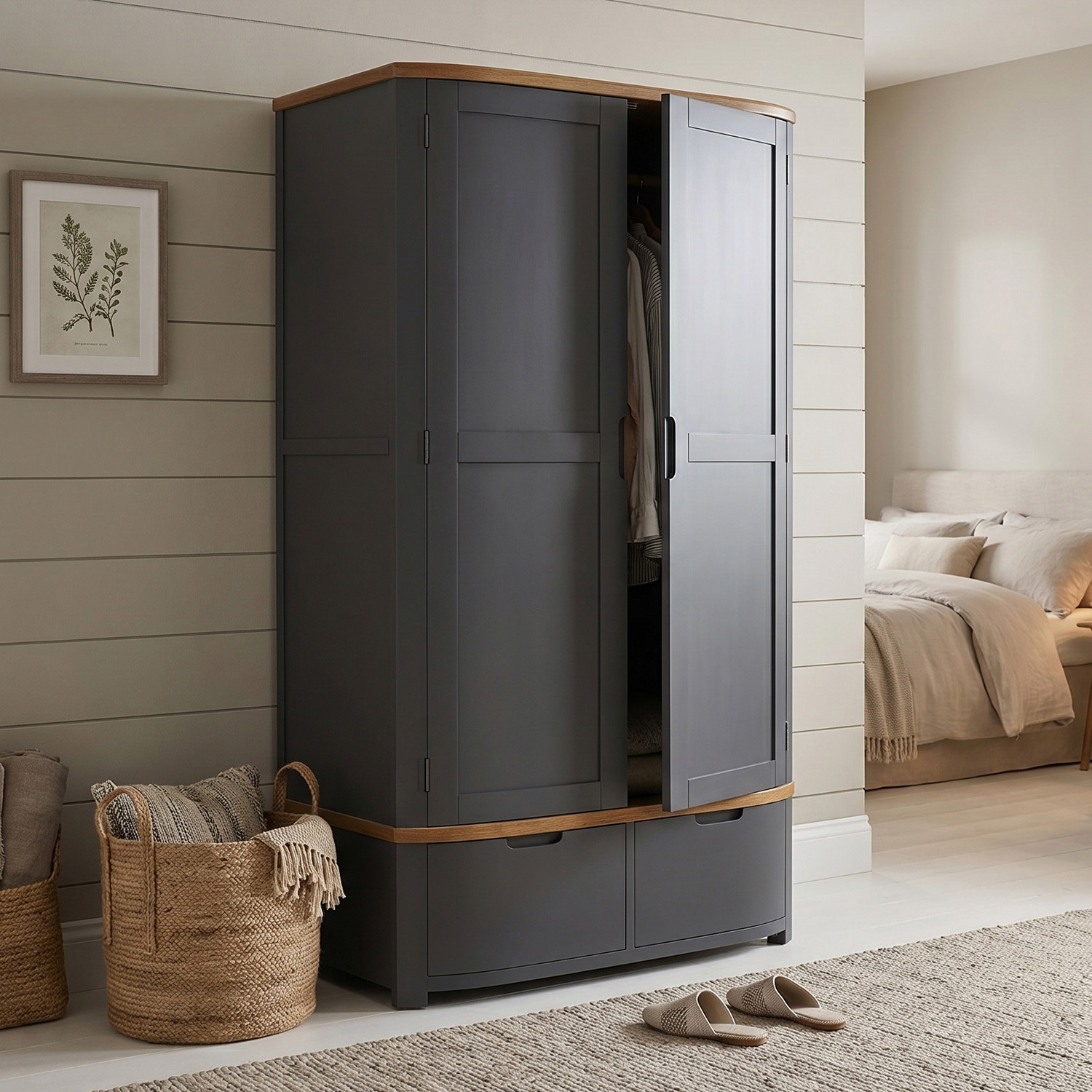 Bradwell Oak and Charcoal Painted Double Wardrobe