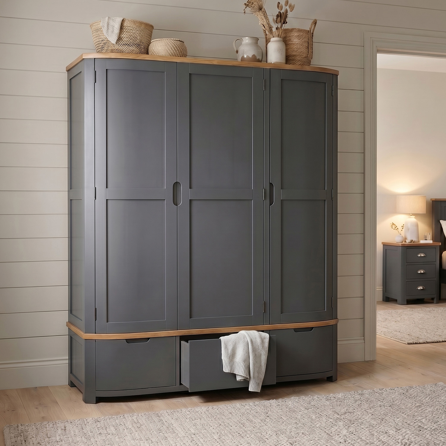 Bradwell Oak and Charcoal Painted Triple Wardrobe