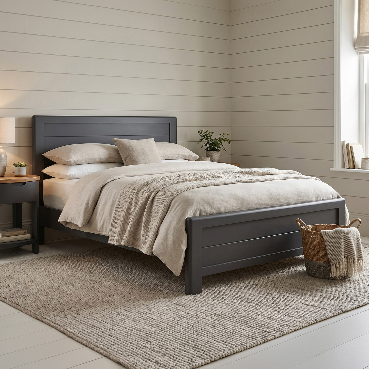 Bradwell Oak And Charcoal Painted Double Bed