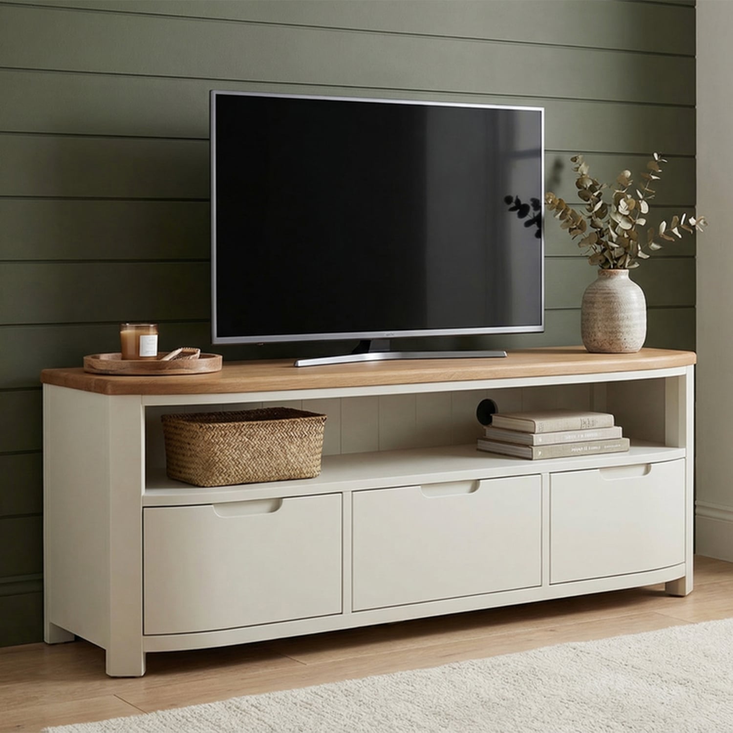 Bradwell Oak and Signal White Painted Large TV Unit