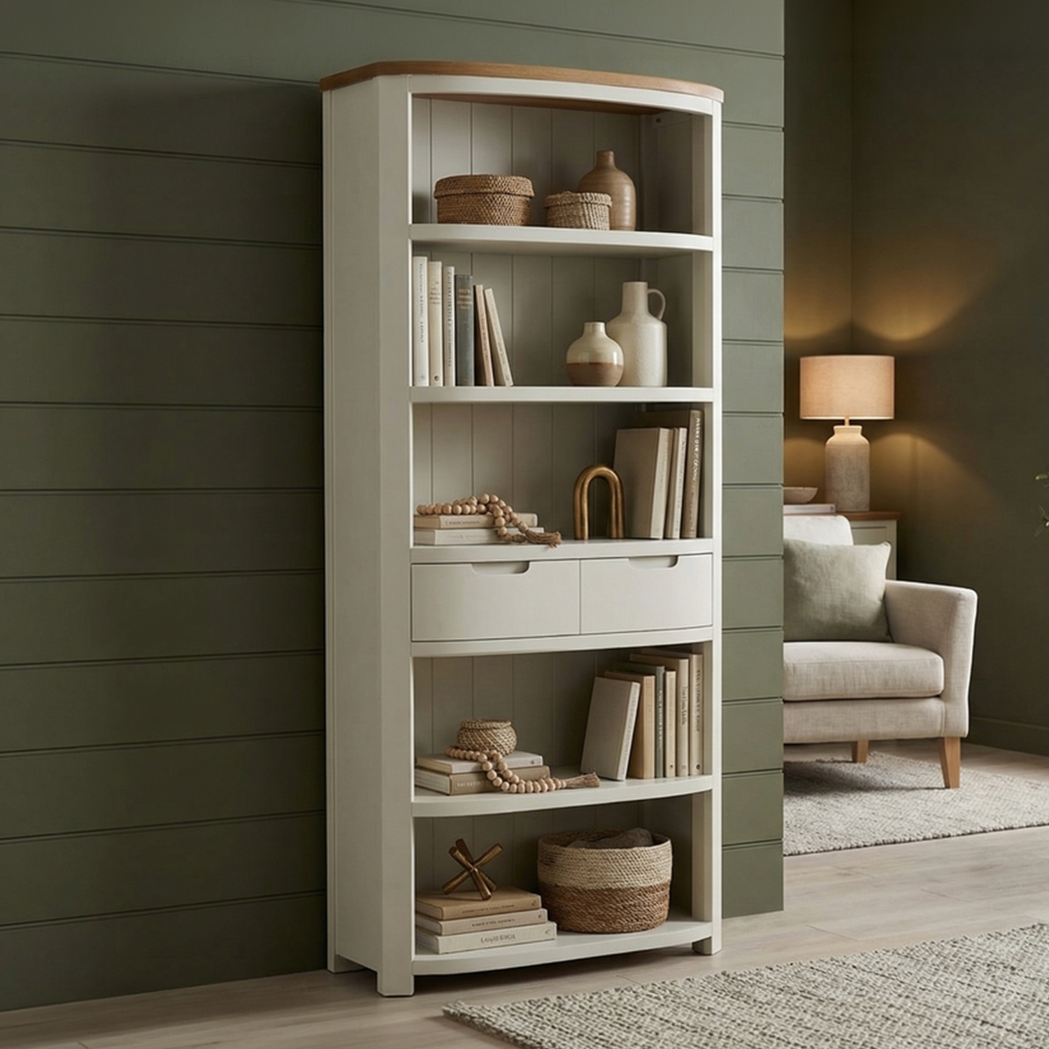 Bradwell Oak and Signal White Painted Tall Bookcase