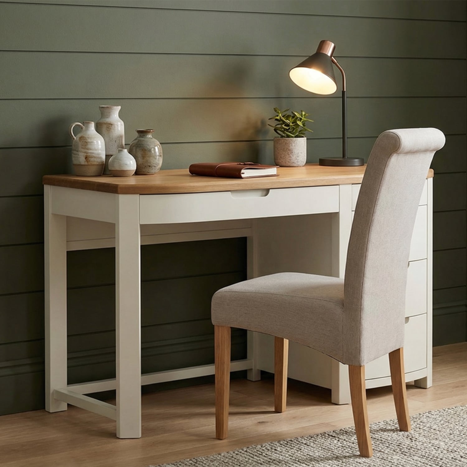 Bradwell Oak and Signal White Painted Computer Desk