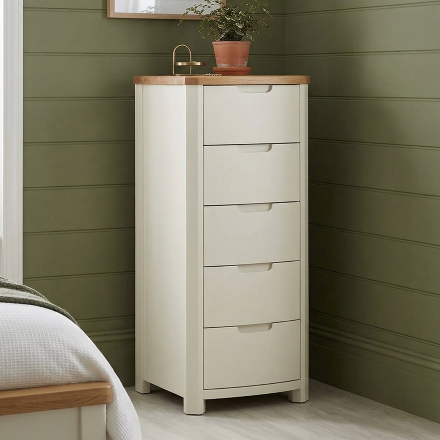 Bradwell Oak and Signal White Painted 5 Drawer Tallboy