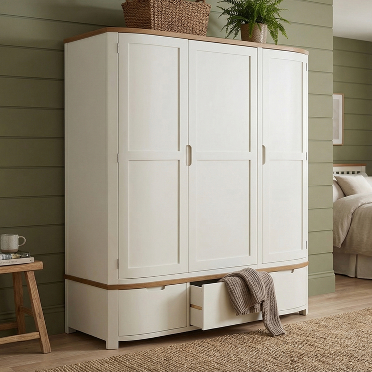 Bradwell Oak and Signal White Painted Triple Wardrobe