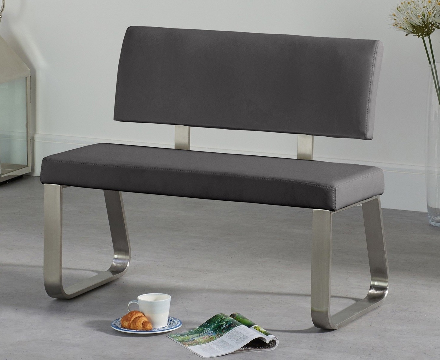 Austin Small Grey Faux Leather Bench With Back