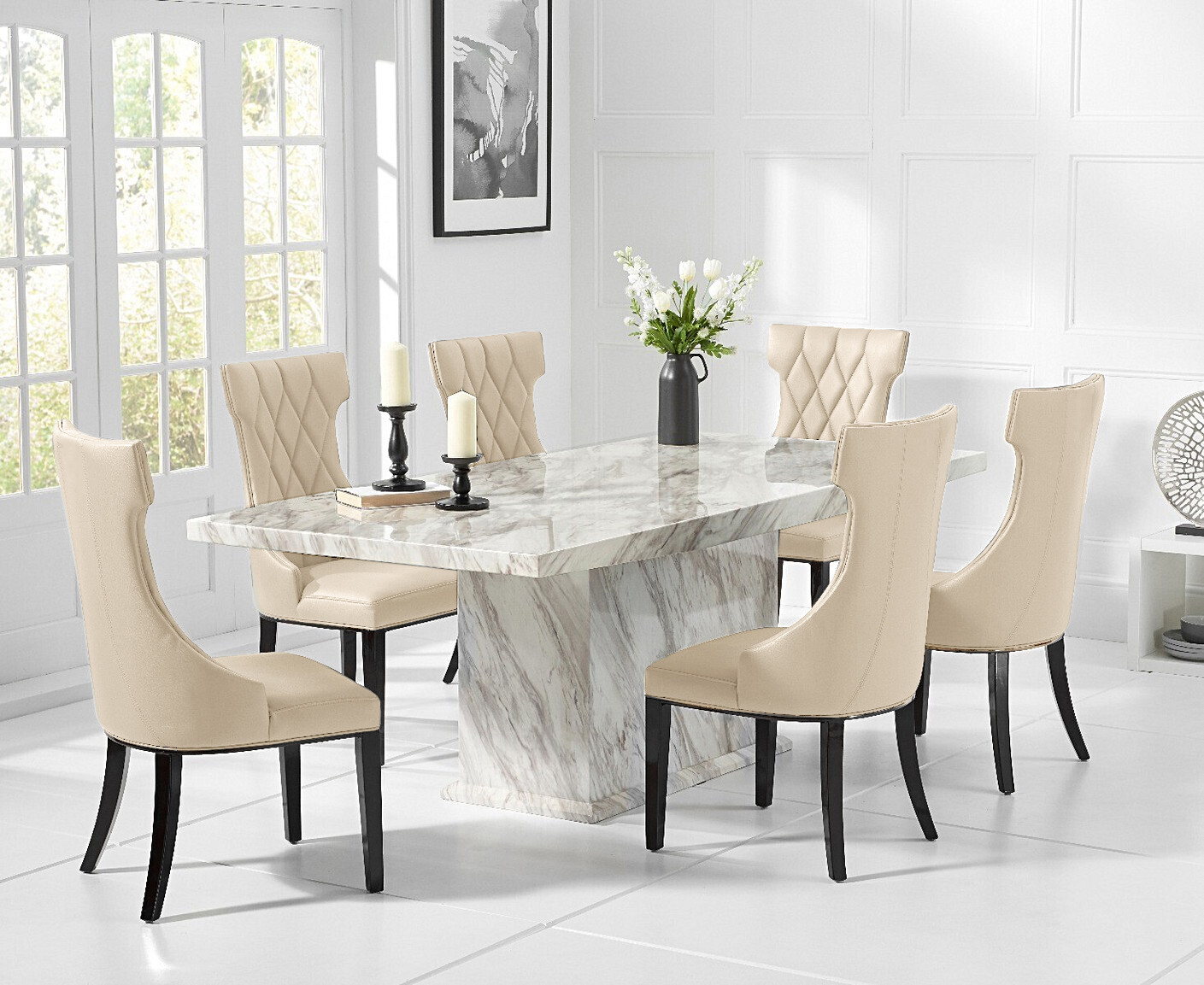 Marino 180cm Marble Dining Table Sophia Chairs