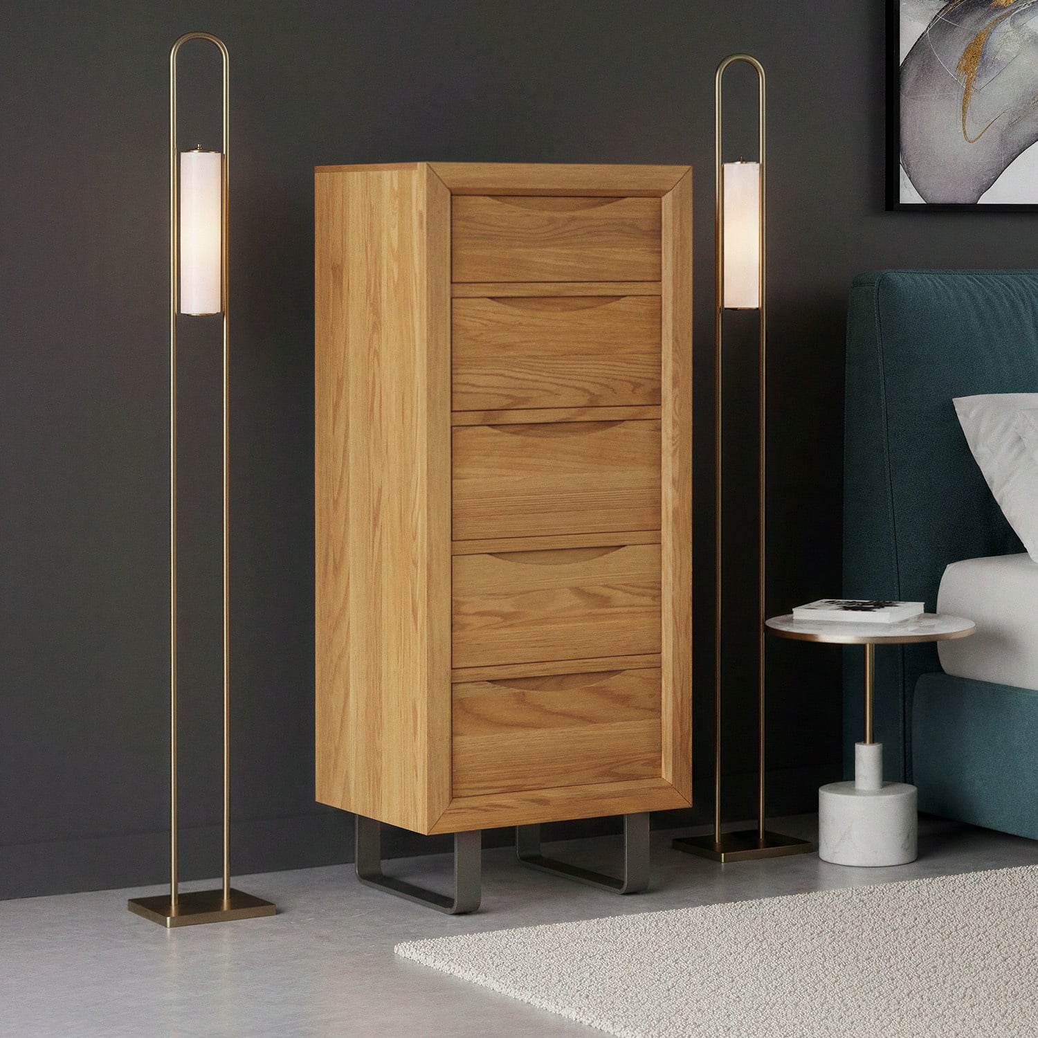 Parker Solid Oak 5 Drawer Tallboy Chest