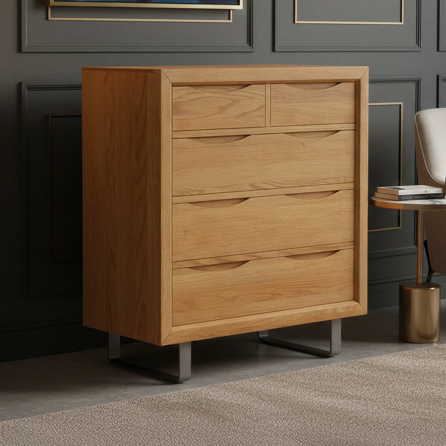 Parker Solid Oak 2 Over 3 Chest Of Drawers