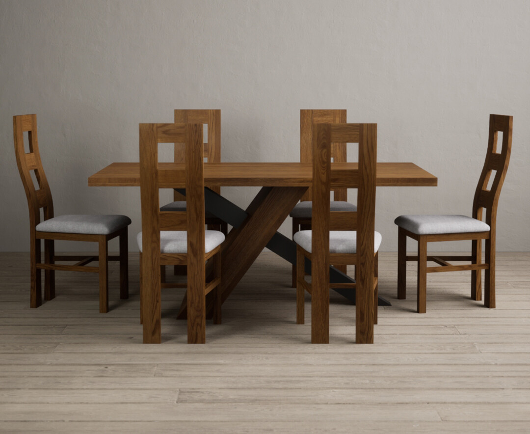 York 150cm Solid Oak Dining Table with 4 Light Grey York Chairs and 2 Oak Benches