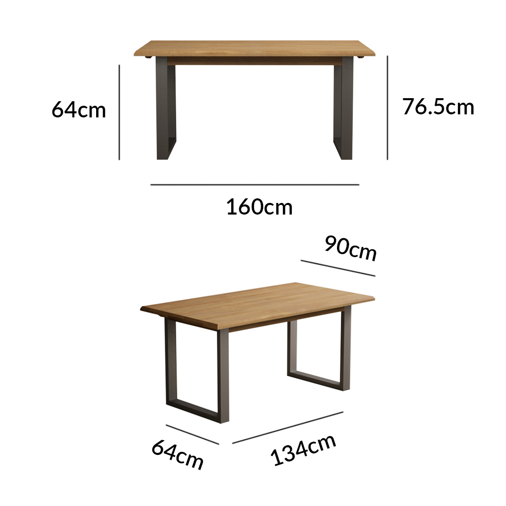Parker 160cm Solid Oak Dining Table and 2 Grey Benches