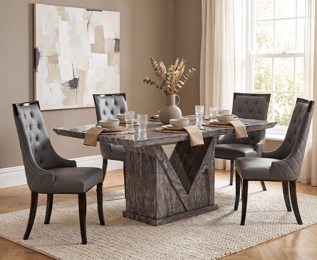 Milan 160cm Grey Marble Dining Table with 4 Grey Francesca Chairs