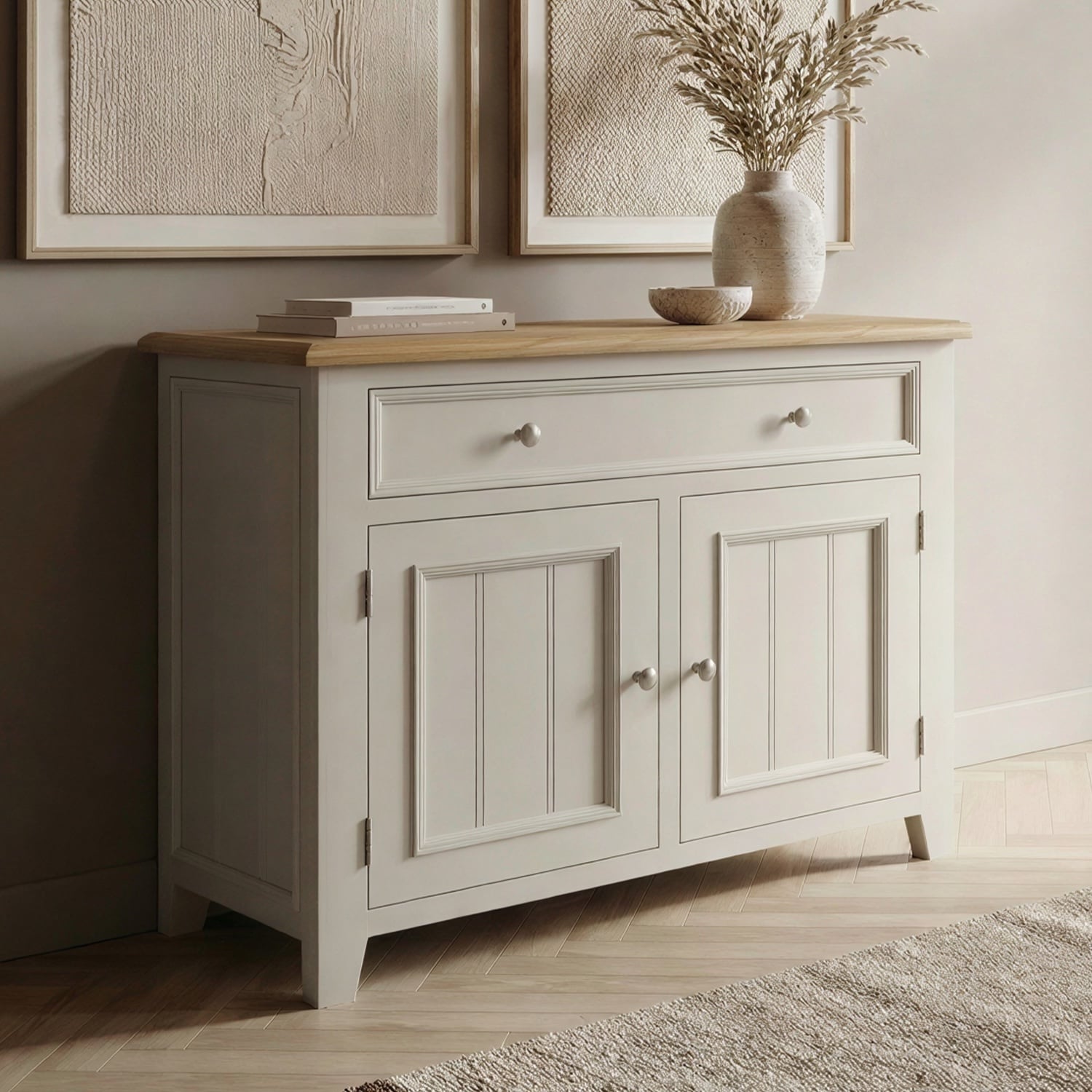 Weymouth Oak and Soft White Painted Small Sideboard