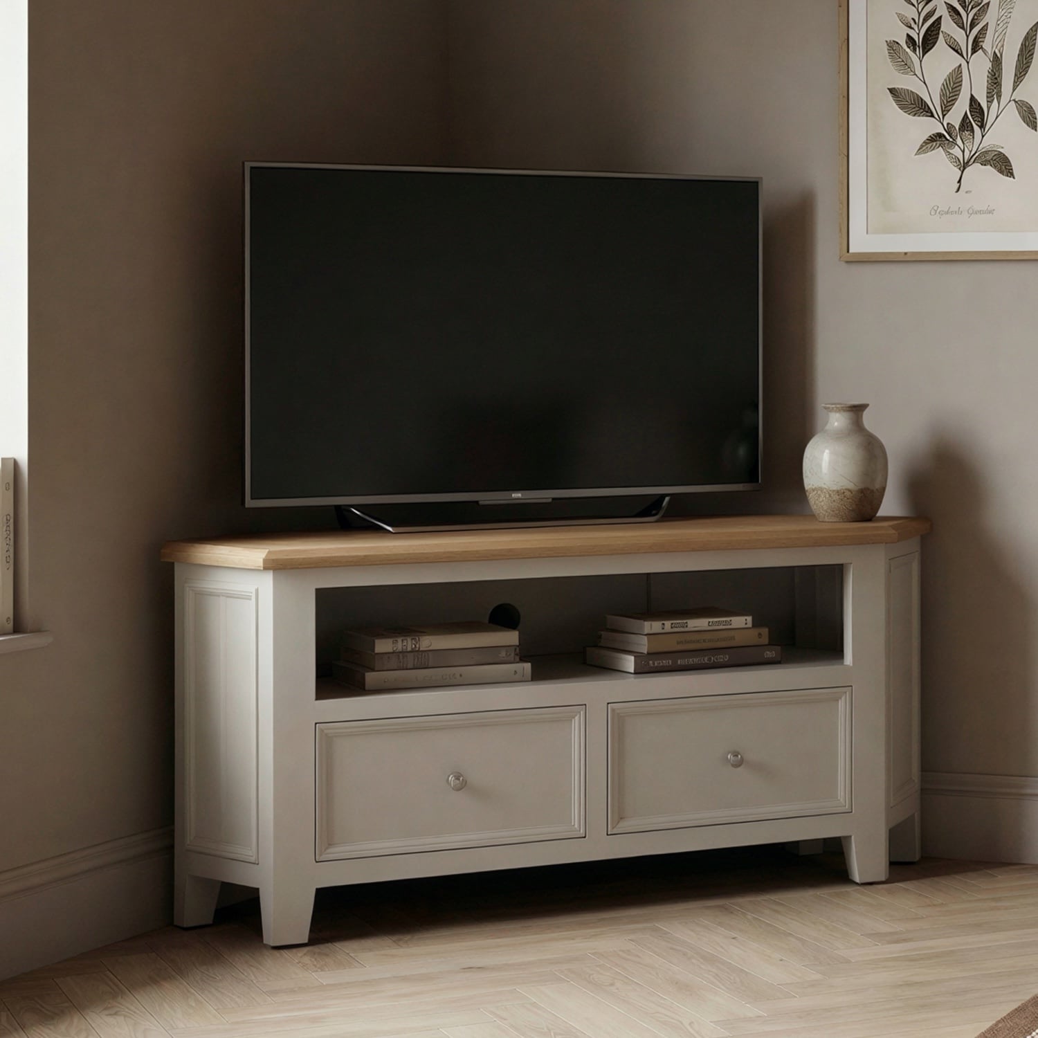Weymouth Oak and Soft White Painted Corner TV Cabinet