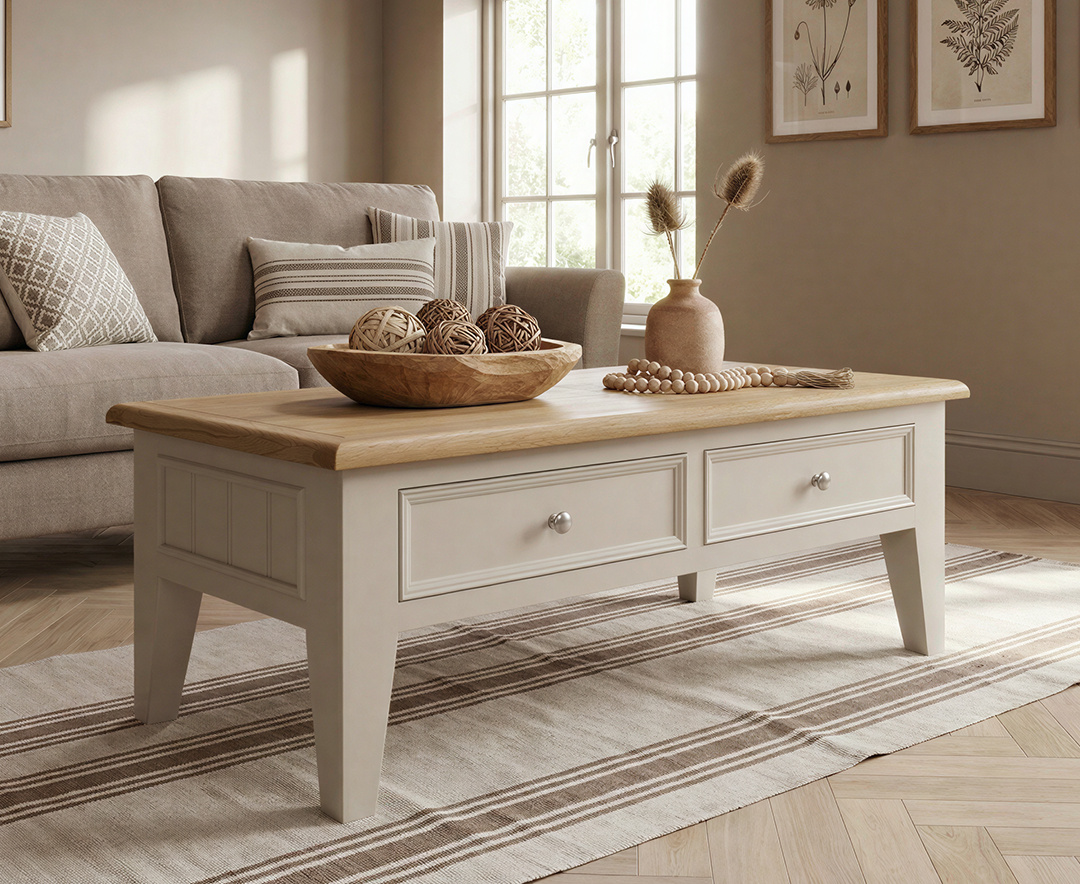 Weymouth Oak and Soft White Painted 4 Drawer Coffee Table | Oak&More