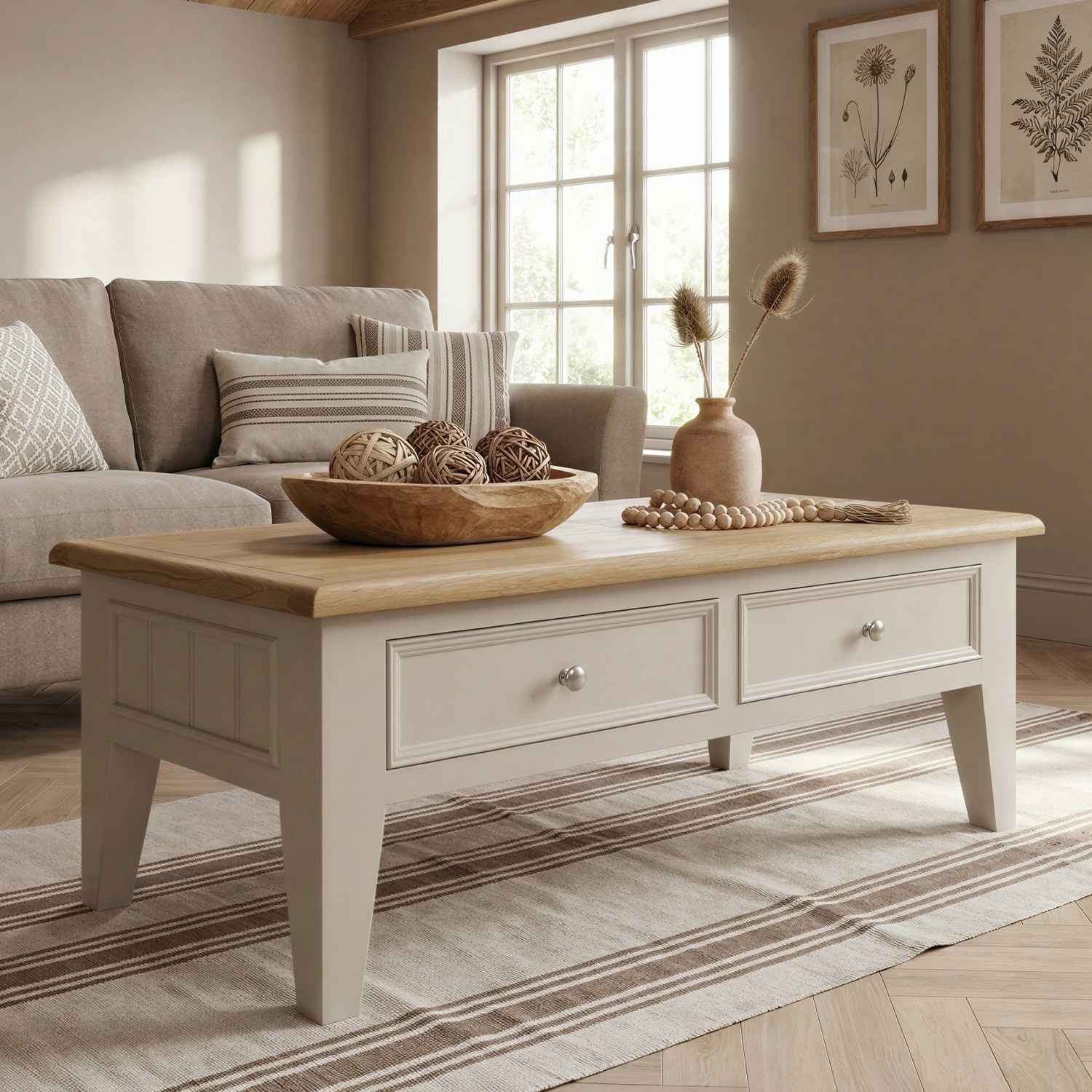 Weymouth Oak and Soft White Painted 4 Drawer Coffee Table