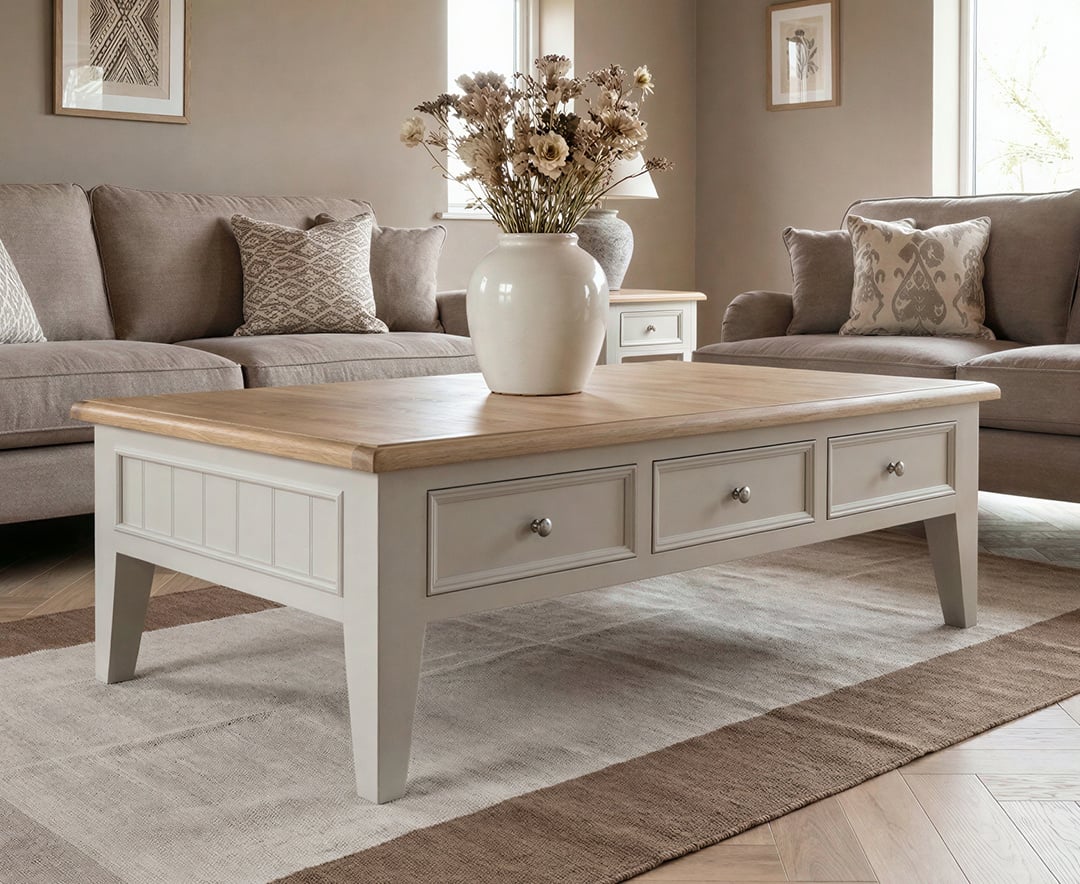 Weymouth Oak and Soft White Painted Extra Large 6 Drawer Coffee