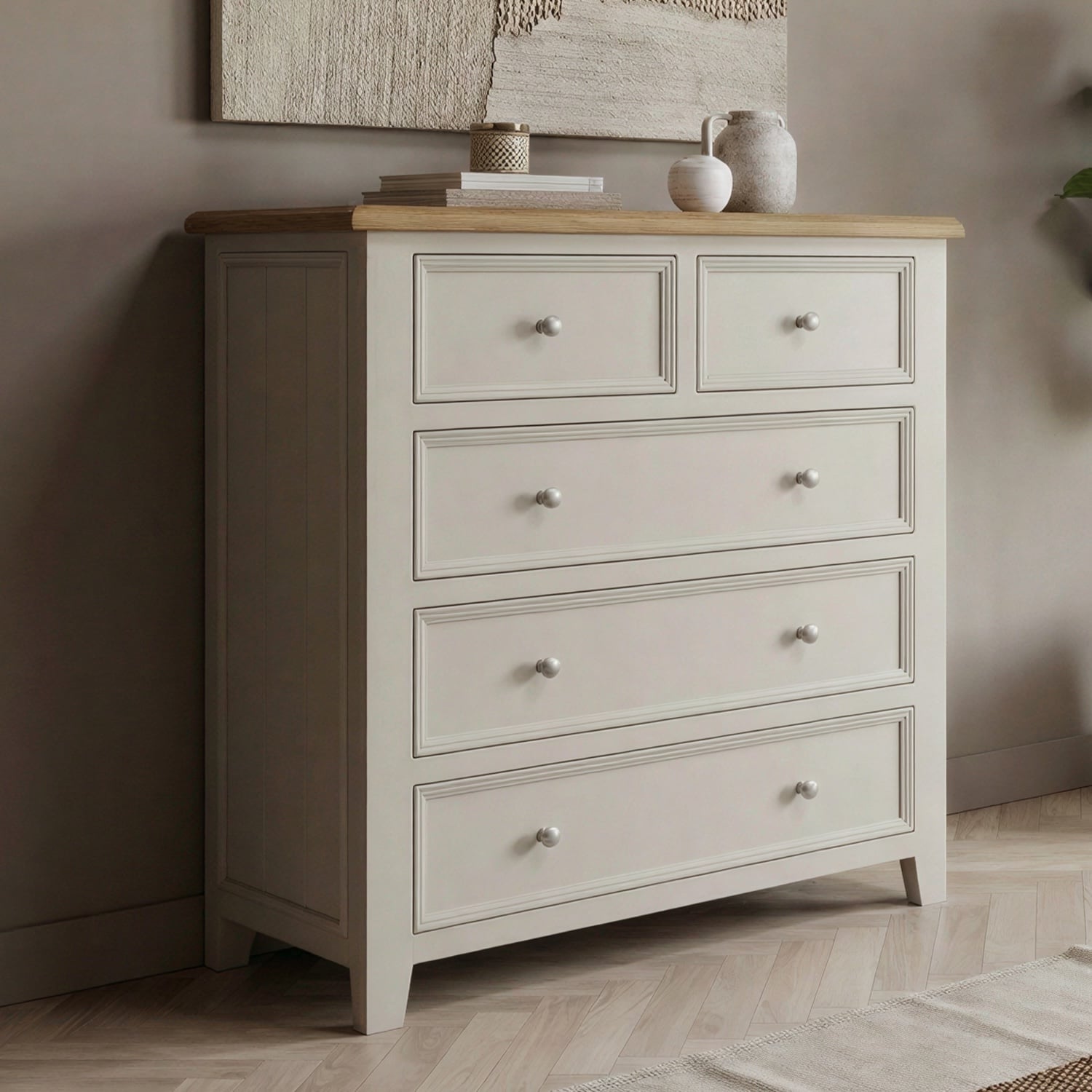 Weymouth Oak and Soft White Painted 2 Over 3 Chest of Drawers