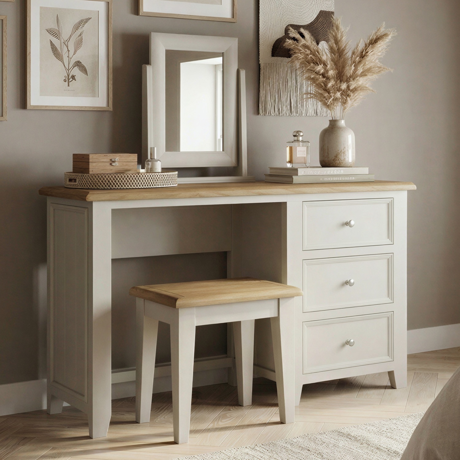 Weymouth Oak and Soft White Painted Dressing Table Set