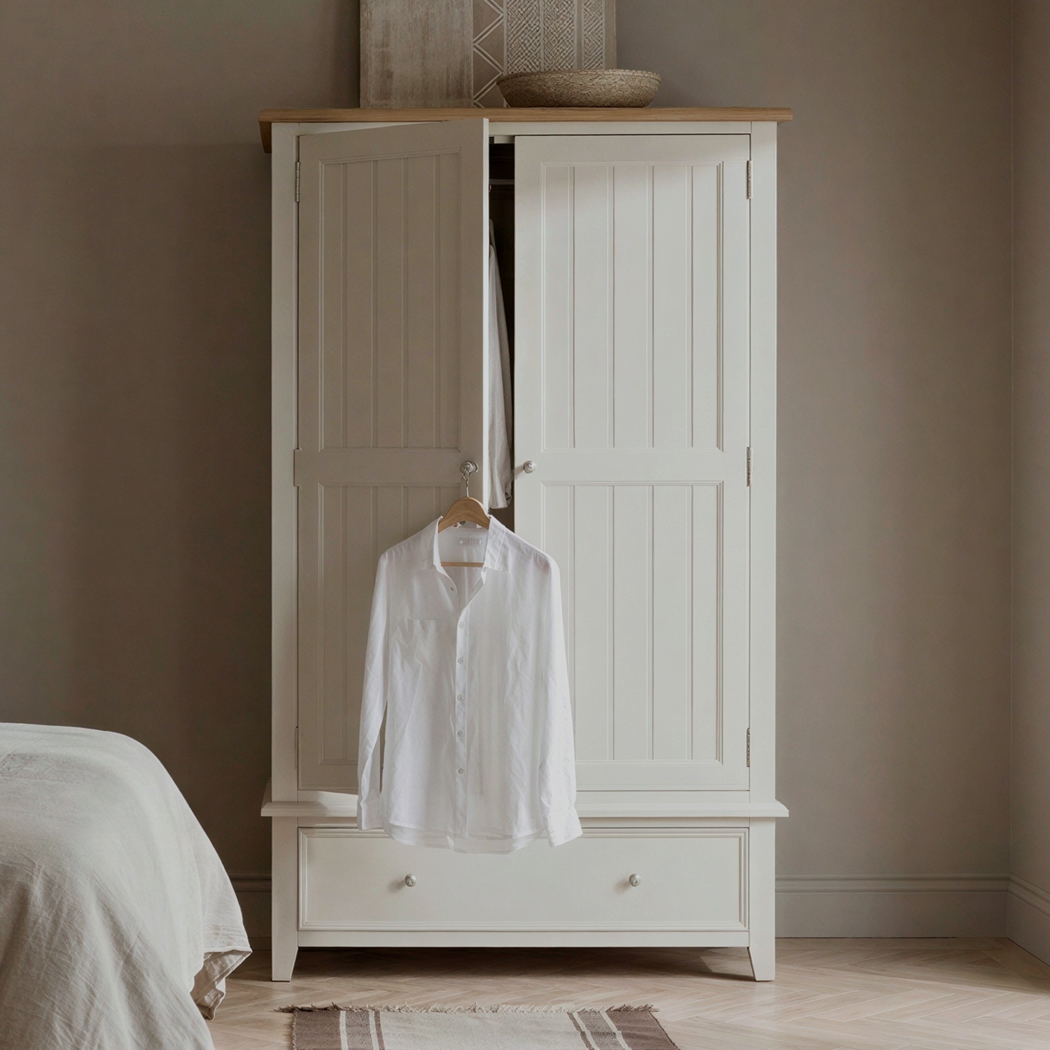Weymouth Oak and Soft White Painted Double Wardrobe