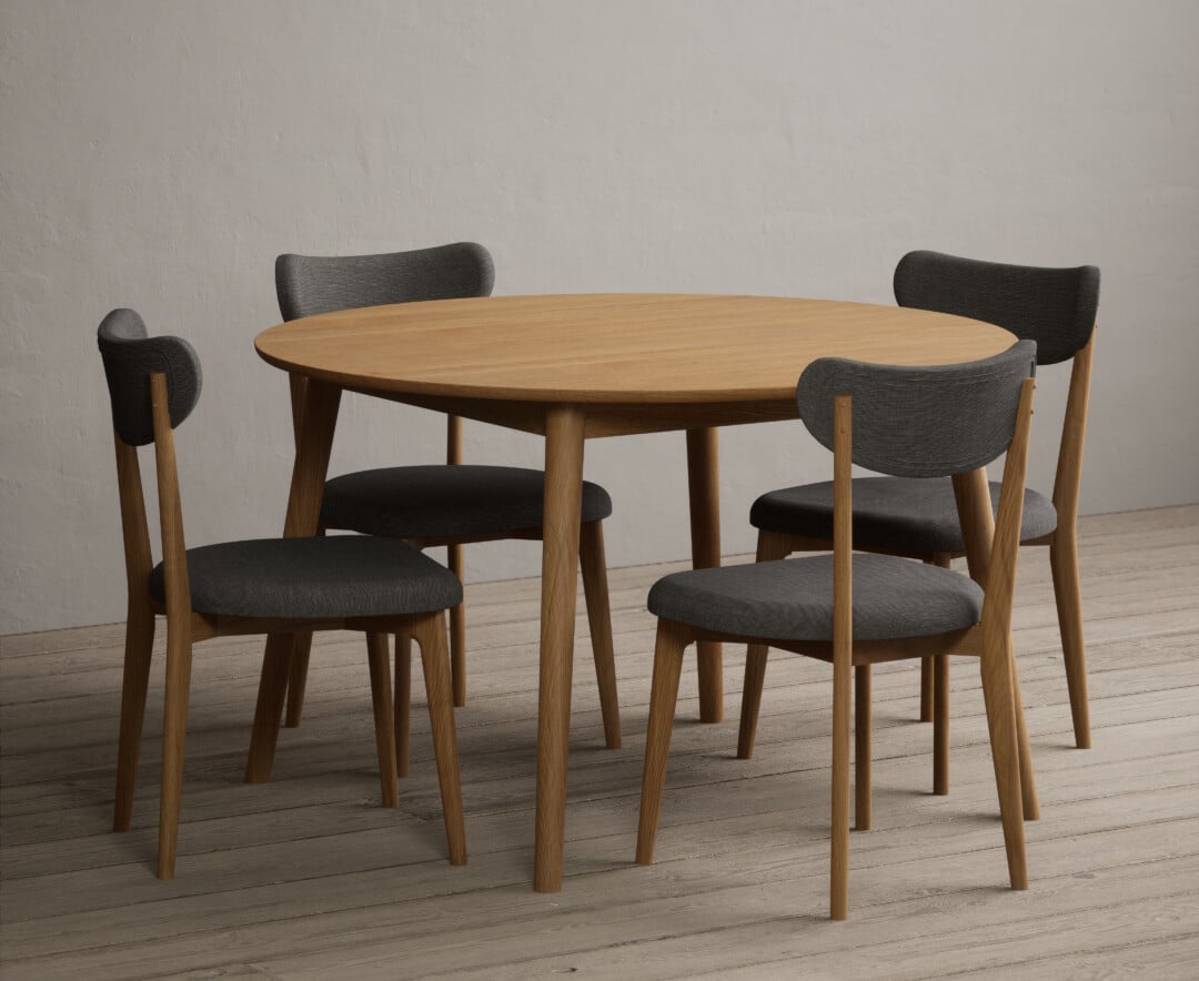 Nordic 120cm Round Solid Oak Dining Table with 4 White Nordic Chairs