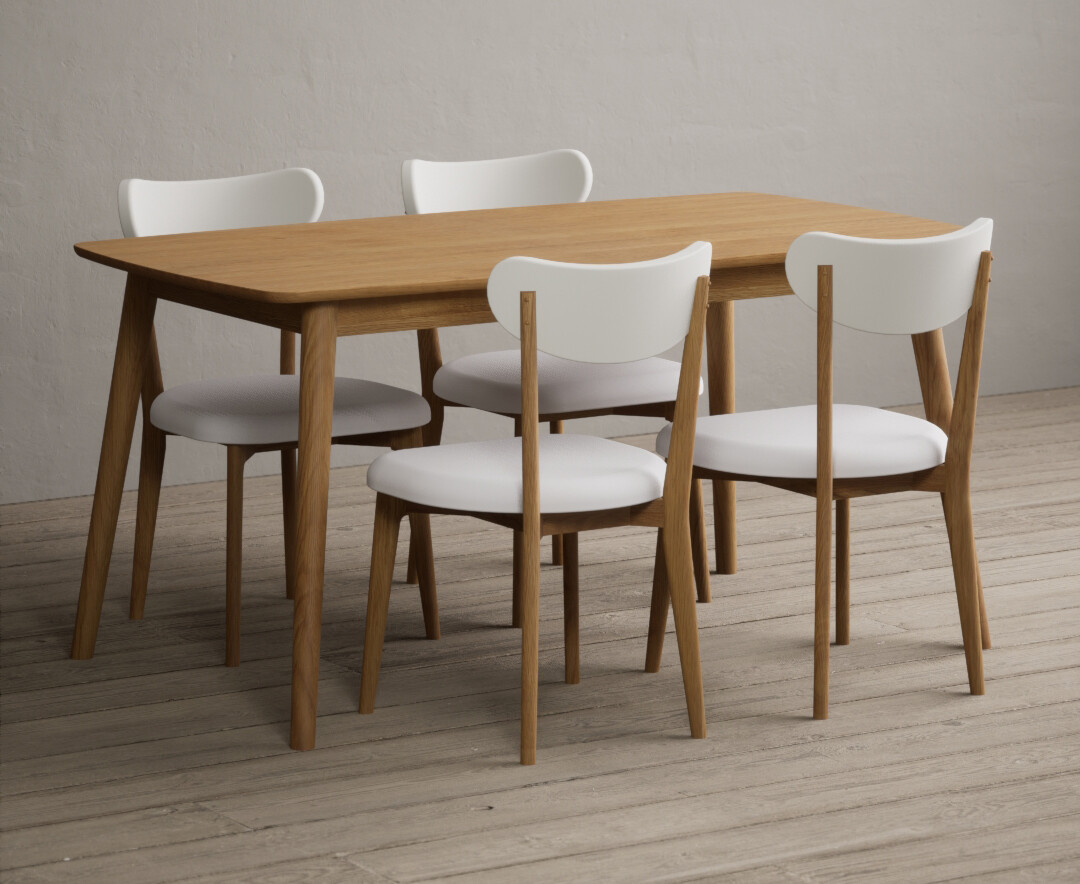 Nordic 150cm Solid Oak Dining Table With 4 White Nordic Chairs