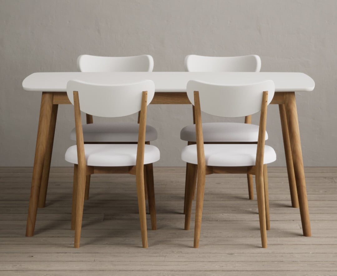 Nordic 150cm Solid Oak And Signal White Painted Dining Table With 6 Grey Nordic Chairs
