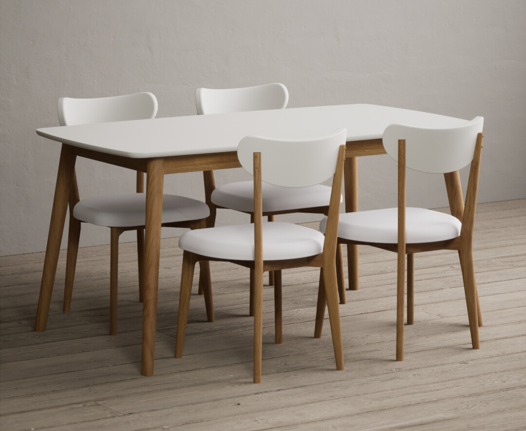 Nordic 150cm Solid Oak And Signal White Painted Dining Table With 4 White Nordic Chairs